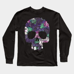 Purple Floral Tropical Skull Long Sleeve T-Shirt